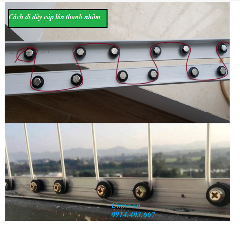 Đi dây lưới an toàn vào thanh nhôm - Phụ kiện lưới an toàn ban công, cửa sổ