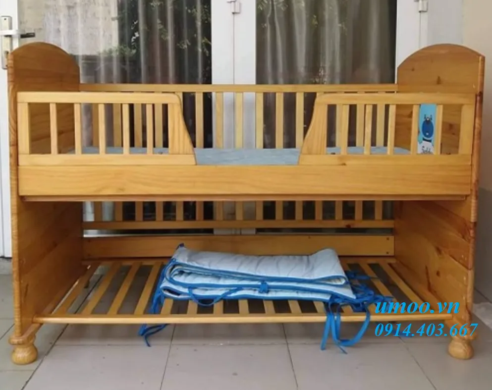 Cũi trẻ em Teddy 9 trong 1 3 Cũi trẻ em teddy, giường cũi cho bé tedy gỗ sồi tự nhiên