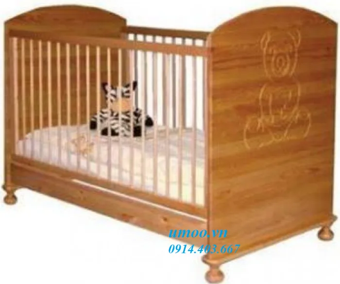 Cũi trẻ em teddy, giường cũi cho bé tedy gỗ sồi tự nhiên