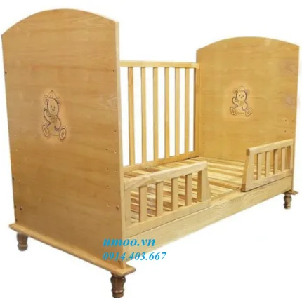 Cũi trẻ em teddy, giường cũi cho bé tedy gỗ sồi tự nhiên
