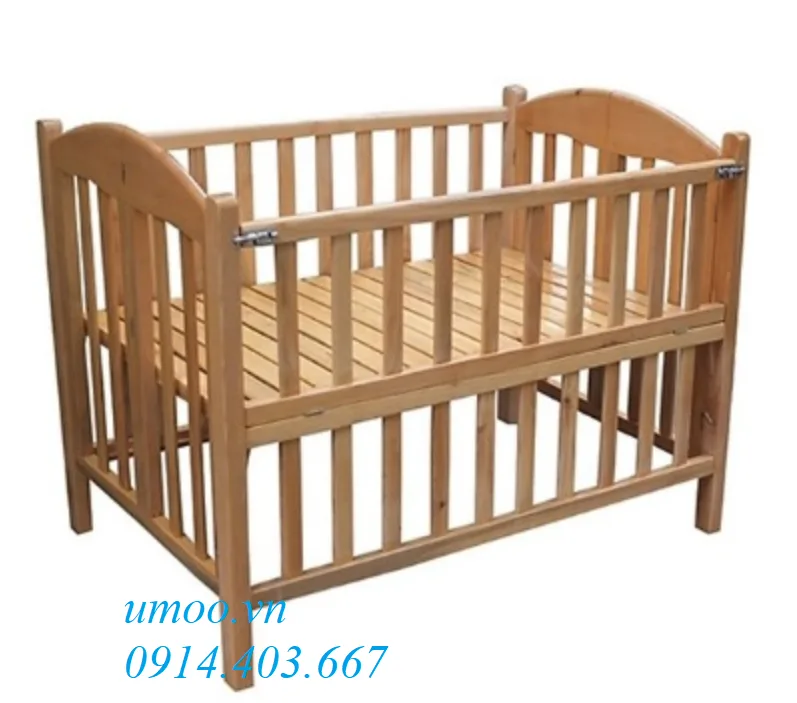 Cũi gỗ sồi cho bé, giường cũi trẻ em gỗ sồi tự nhiên Umoo
