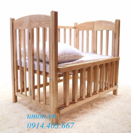 Cũi gỗ sồi cho bé, giường cũi trẻ em gỗ sồi tự nhiên Umoo