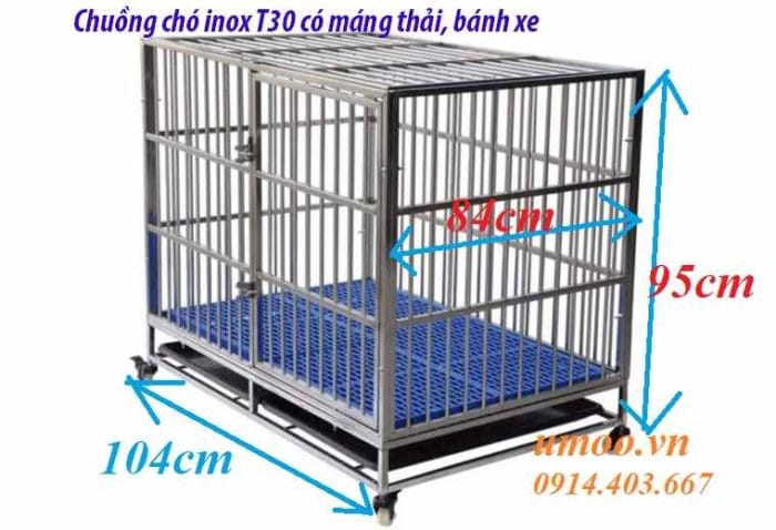 Kích thước chuồng chó inox T30 cho chó to