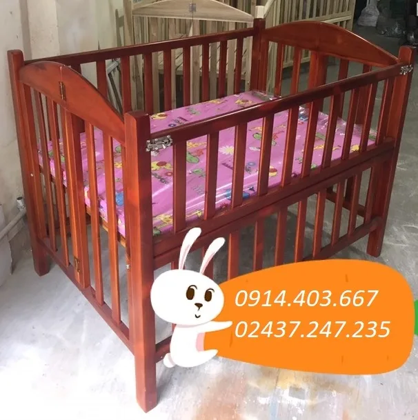 Giường cũi trẻ em gỗ tự nhiên, cũi trẻ em hai tầng cho bé, củi gỗ cho bé màu cánh gián
