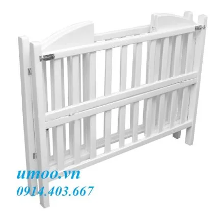 cũi gỗ cho bé sơn trắng gấp gọn