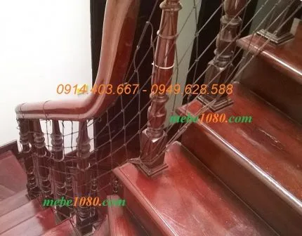 Lưới che lan can cầu thang sợi dù màu nâu dùng quây cầu thang an toàn cho bé theo mét dài
