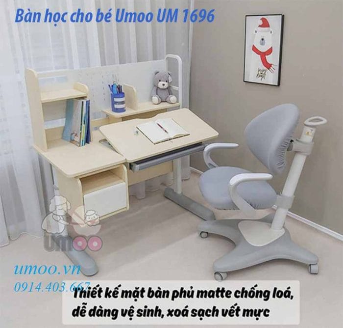 bàn học cho bé Umoo UM 1696, bàn học um1696 chống gù, chống cận