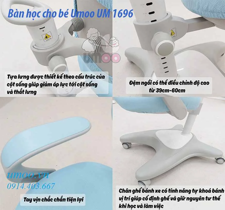 Bàn học UM1696 6 bàn học cho bé Umoo UM 1696, bàn học um1696 chống gù, chống cận
