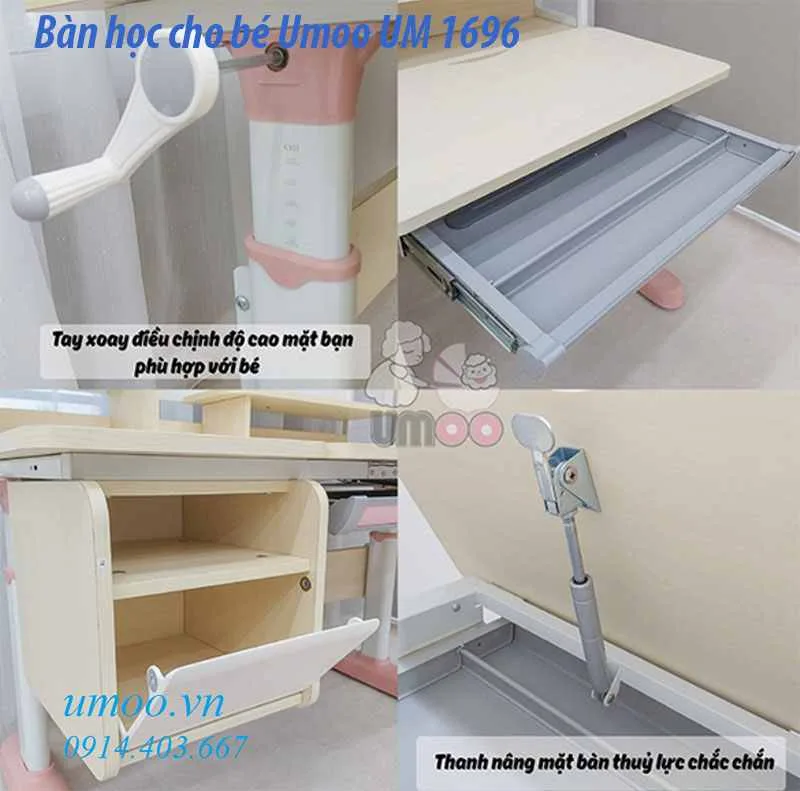 Bàn học UM1696 5 bàn học cho bé Umoo UM 1696, bàn học um1696 chống gù, chống cận