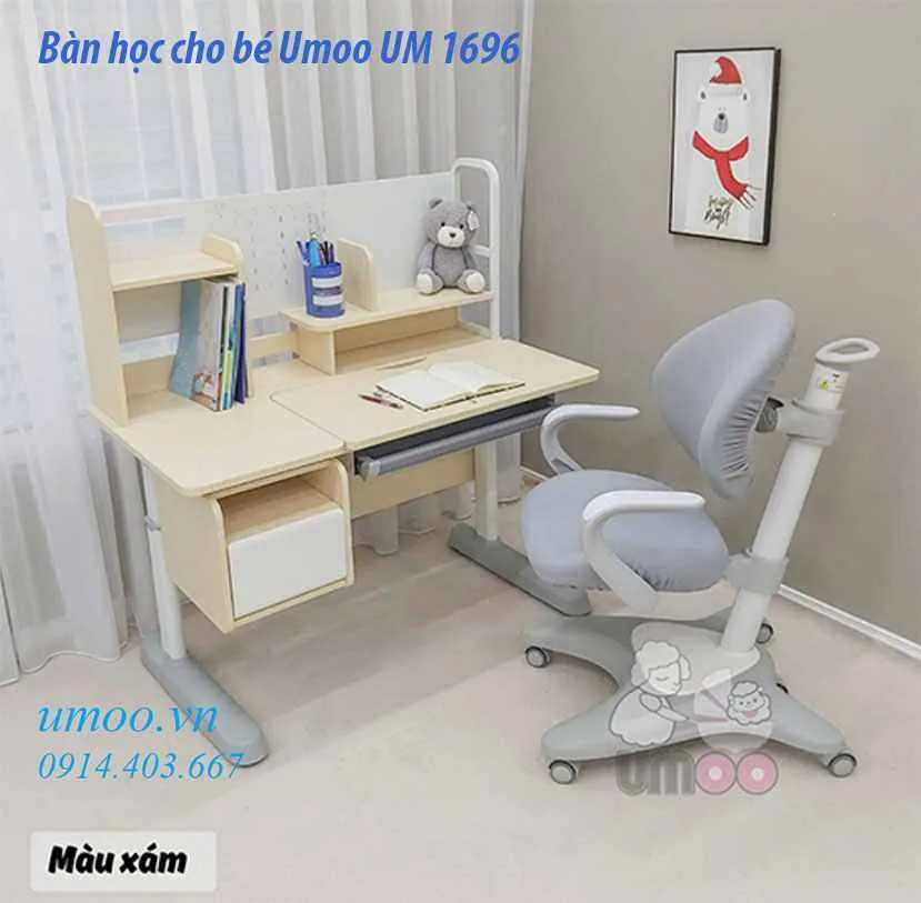 Bàn học UM1696 2 bàn học cho bé Umoo UM 1696, bàn học um1696 chống gù, chống cận