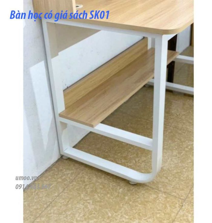 Bàn học có giá sách SK01, bàn học kèm giá sách bằng gỗ