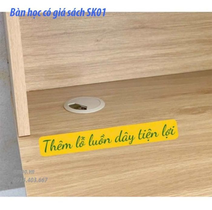 Bàn học có giá sách SK01, bàn học kèm giá sách bằng gỗ