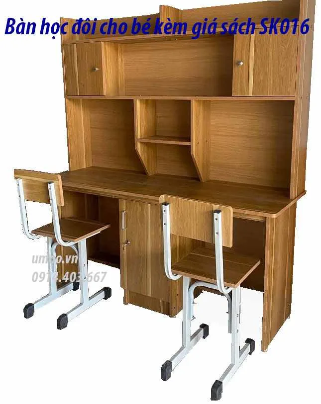 Bàn học đôi cho bé SK016 dùng cho 2 bé tiểu học, cấp 2 hoặc cấp 3 bằng gỗ