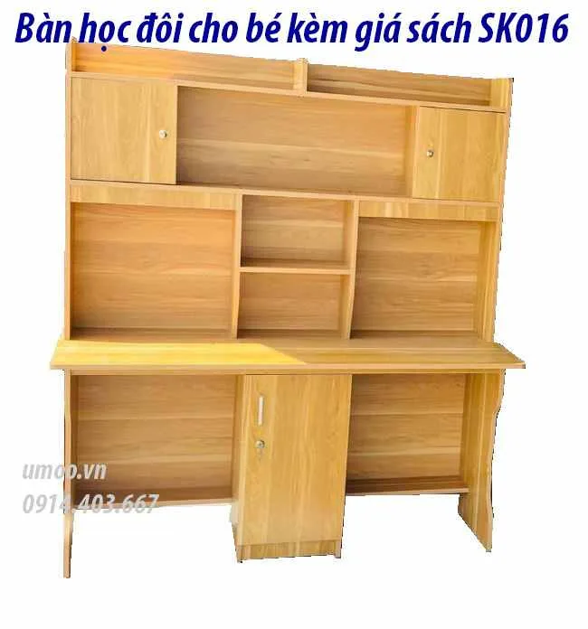 Bàn học đôi cho bé SK016 4 Bàn học đôi cho bé SK016 dùng cho 2 bé tiểu học, cấp 2 hoặc cấp 3 bằng gỗ