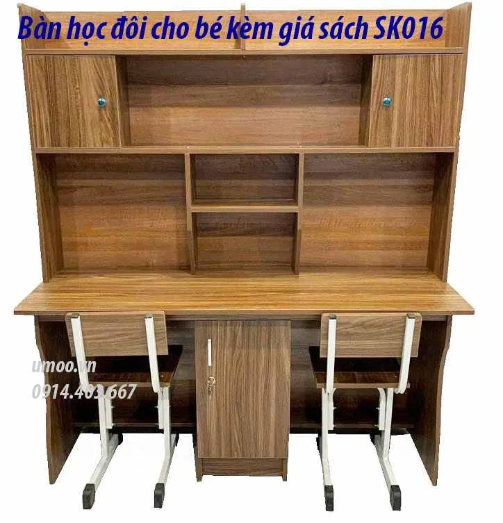 Bàn học đôi cho bé SK016 3 Bàn học đôi cho bé SK016 dùng cho 2 bé tiểu học, cấp 2 hoặc cấp 3 bằng gỗ