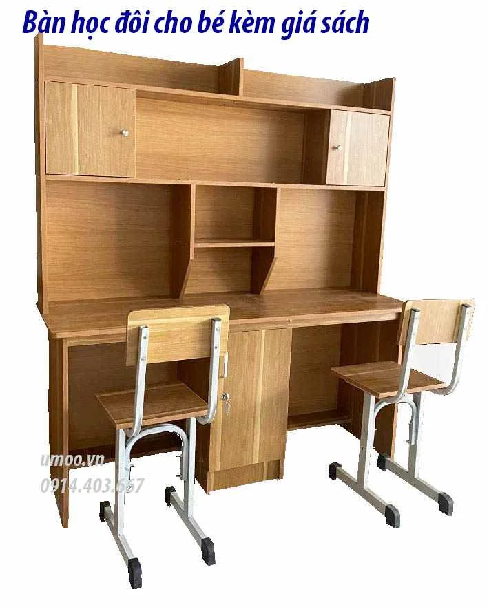 Bàn học đôi cho bé SK016 2 Bàn học đôi cho bé SK016 dùng cho 2 bé tiểu học, cấp 2 hoặc cấp 3 bằng gỗ