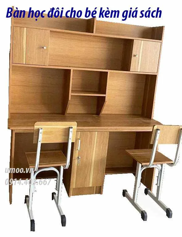 Bàn học đôi cho bé SK016 1 Bàn học đôi cho bé SK016 dùng cho 2 bé tiểu học, cấp 2 hoặc cấp 3 bằng gỗ