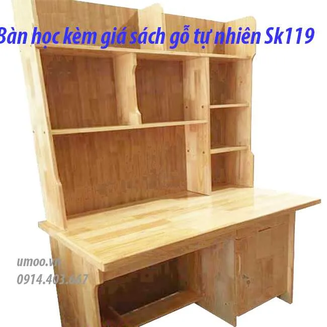 Bàn học kèm giá sách gỗ tự nhiên SK119