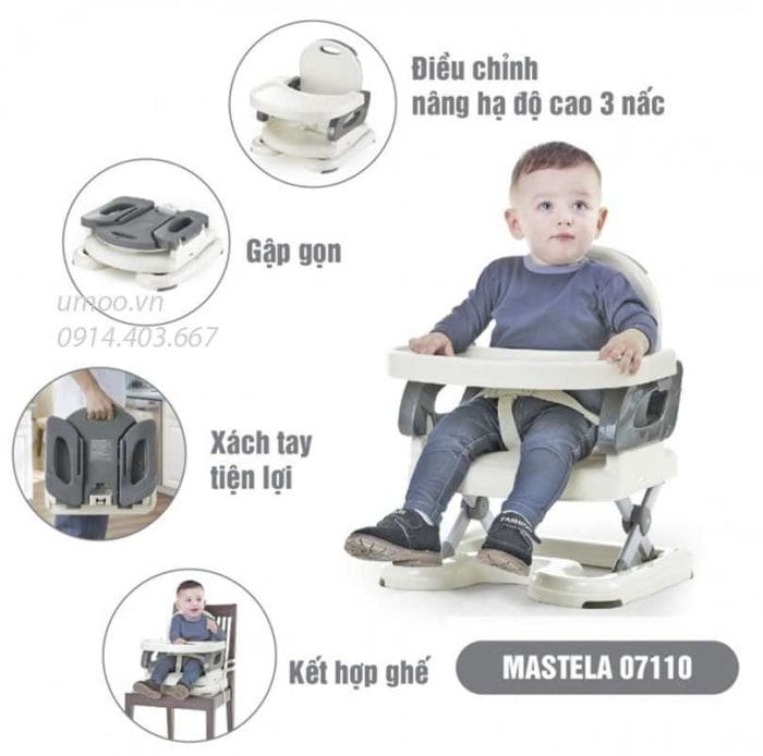 Ghế ăn dặm Mastela 07110 có thể điều chỉnh độ cao, gấp gọn lại được