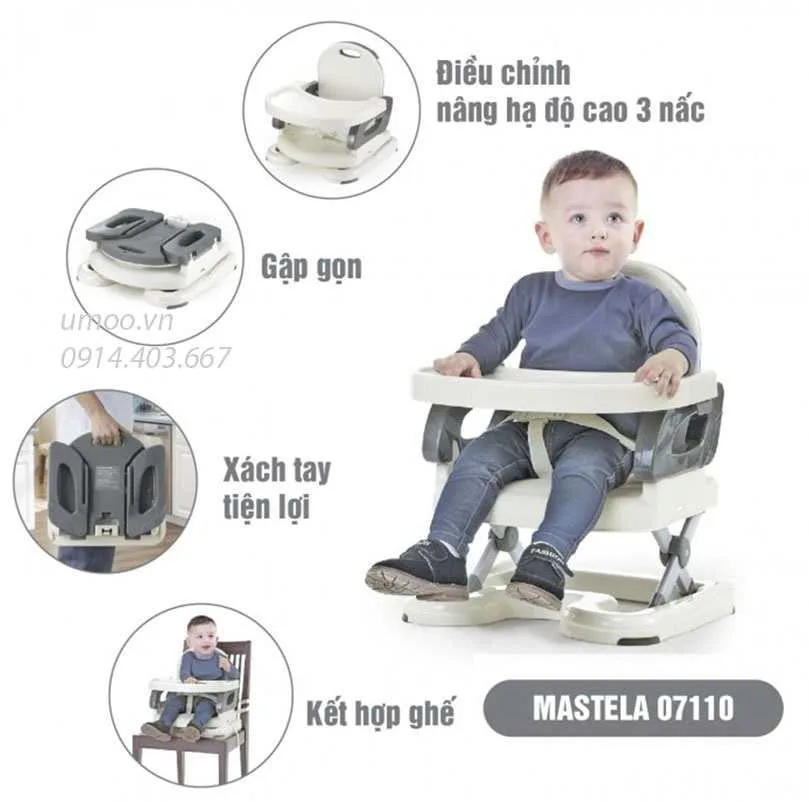 Ghế ăn dặm Mastela 07110 2 Ghế ăn dặm Mastela 07110 có thể điều chỉnh độ cao, gấp gọn lại được