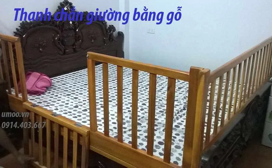 Thanh chắn giường bằng gỗ cho bé 2m, 1,8m