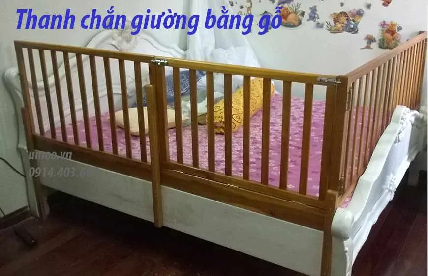 Thanh chắn giường bằng gỗ cho bé 2m, 1,8m
