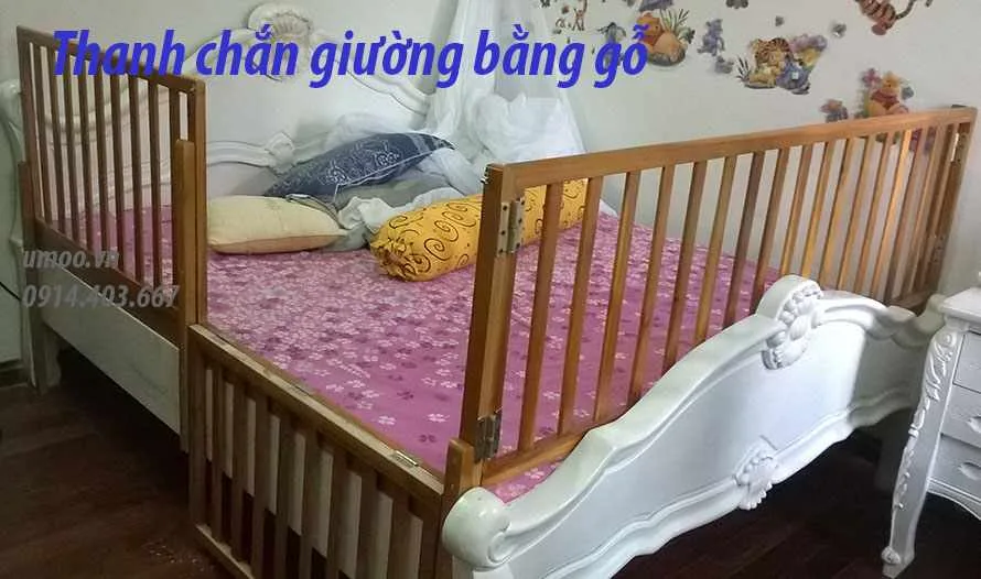 Thanh chắn giường bằng gỗ cho bé 2m, 1,8m