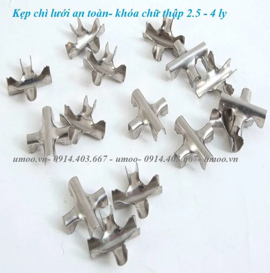 Kẹp chì lưới an toàn inox 4 ly 12 kẹp chì lưới an toàn inox, kẹp chữ thập khóa lưới an toàn 2,5 ly, 3 ly, 4 ly