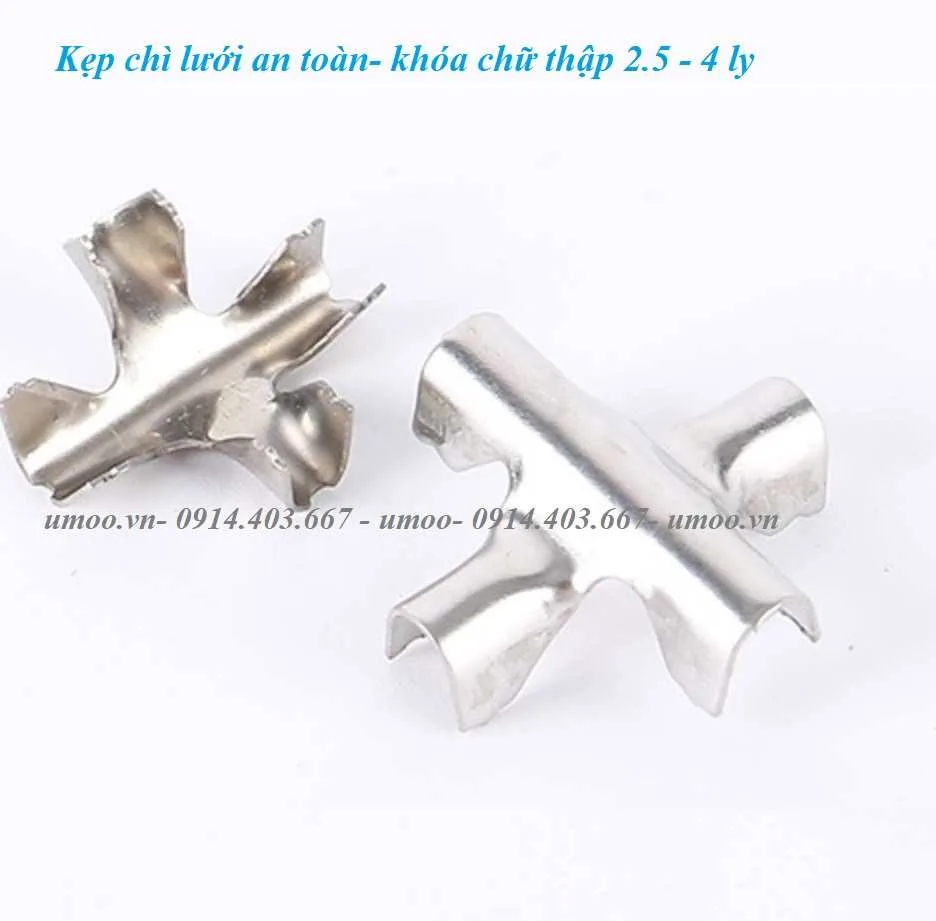 Kẹp chì lưới an toàn inox 4 ly 8 kẹp chì lưới an toàn inox, kẹp chữ thập khóa lưới an toàn 2,5 ly, 3 ly, 4 ly