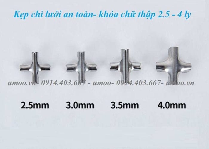 kẹp chì lưới an toàn inox, kẹp chữ thập khóa lưới an toàn 2,5 ly, 3 ly, 4 ly