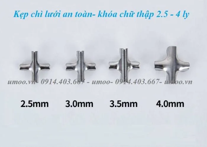 kẹp chì lưới an toàn inox, kẹp chữ thập khóa lưới an toàn 2,5 ly, 3 ly, 4 ly