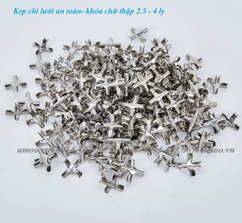 Kẹp chì lưới an toàn inox 4 ly 7 kẹp chì lưới an toàn inox, kẹp chữ thập khóa lưới an toàn 2,5 ly, 3 ly, 4 ly