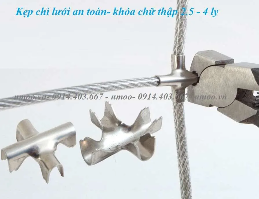 Kẹp chì lưới an toàn inox 4 ly 2 kẹp chì lưới an toàn inox, kẹp chữ thập khóa lưới an toàn 2,5 ly, 3 ly, 4 ly