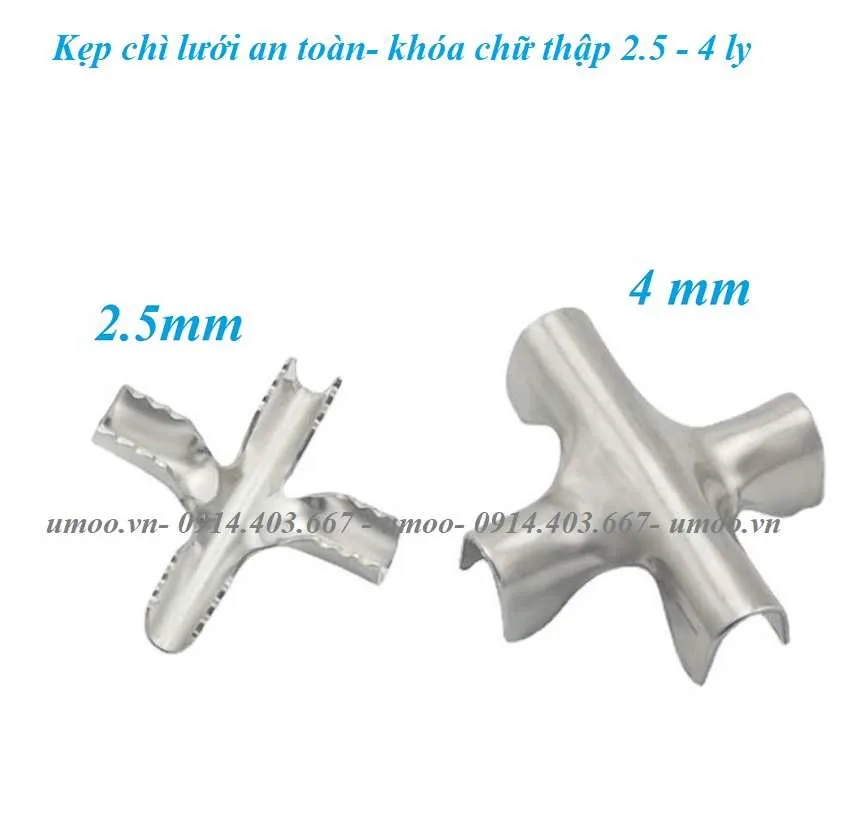Kẹp chì lưới an toàn inox 4 ly 3 kẹp chì lưới an toàn inox, kẹp chữ thập khóa lưới an toàn 2,5 ly, 3 ly, 4 ly