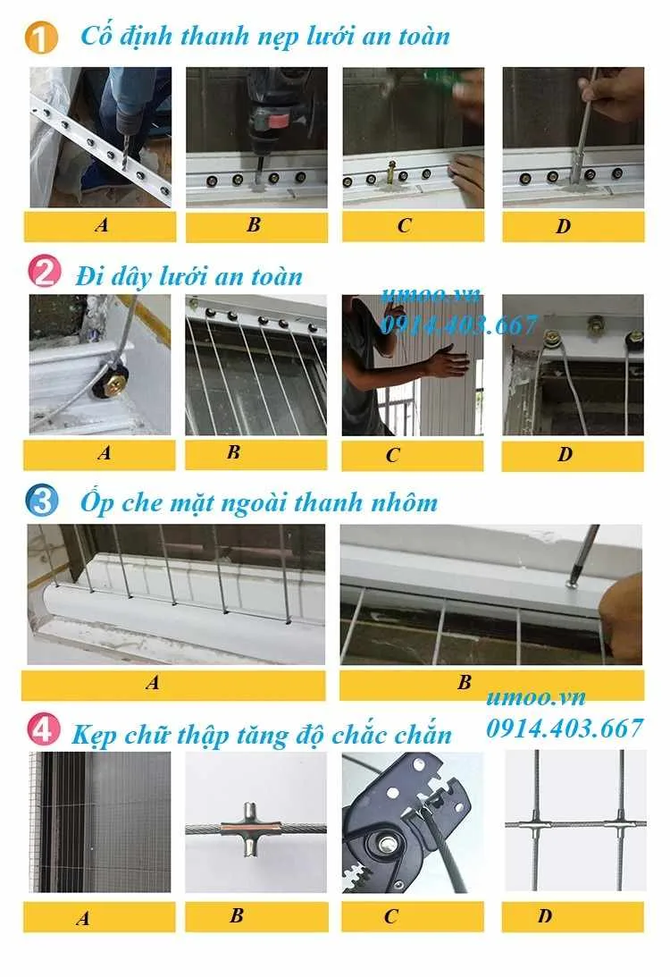 Thanh nẹp lưới an toàn 4 Phụ kiện lưới an toàn ban công, vật tư tự lắp lưới an toàn ban công, cửa sổ