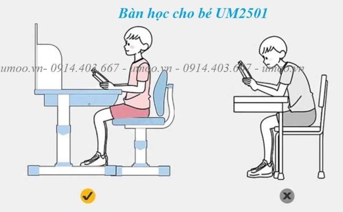 Bàn học cho bé UM2501 chống gù, chống cận thông minh cho bé