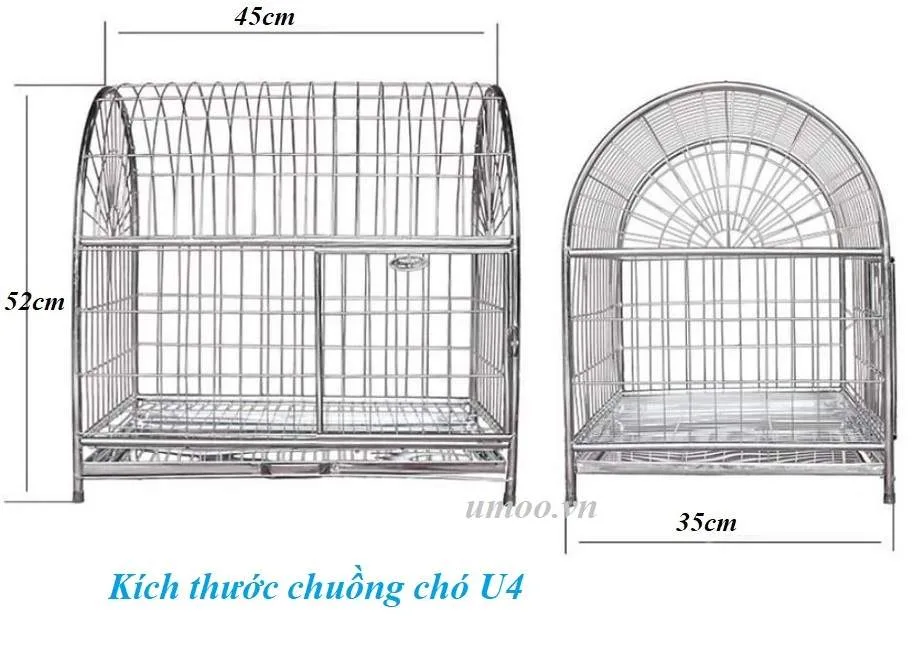 Chuồng chó inox U4 (lồng mèo U4) 1 kích thước chuồng chó inox U4 cho chó nhỏ