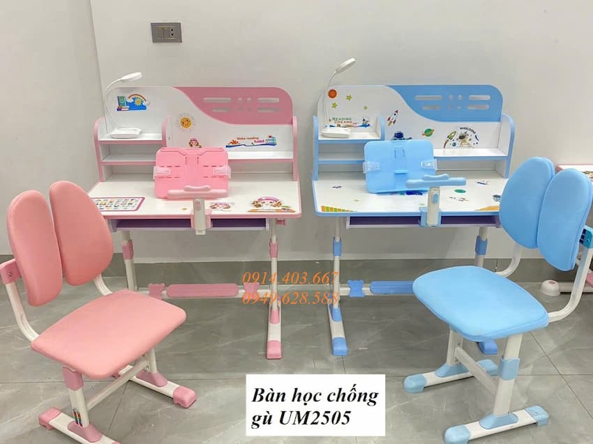 Bàn học chống gù UM2505 kèm ghế 5 Bàn học chống gù UM2505 kèm ghế cho bé vào lớp 1, tiểu học, cấp 2