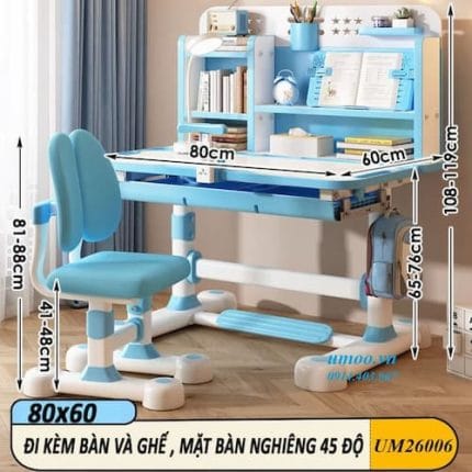 Bàn học thông minh UM26006 chống gù, chống cận, kèm bàn ghế và phụ kiện