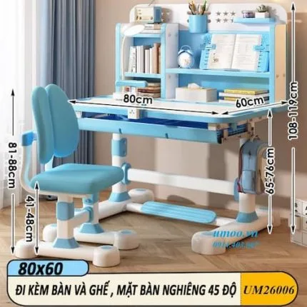 Bàn học thông minh UM26006 chống gù, chống cận, kèm bàn ghế và phụ kiện